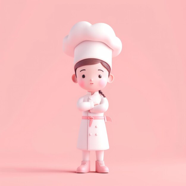 D-Stil süße Zeichentrickfigur einer weiblichen professionellen Kocharbeiterin