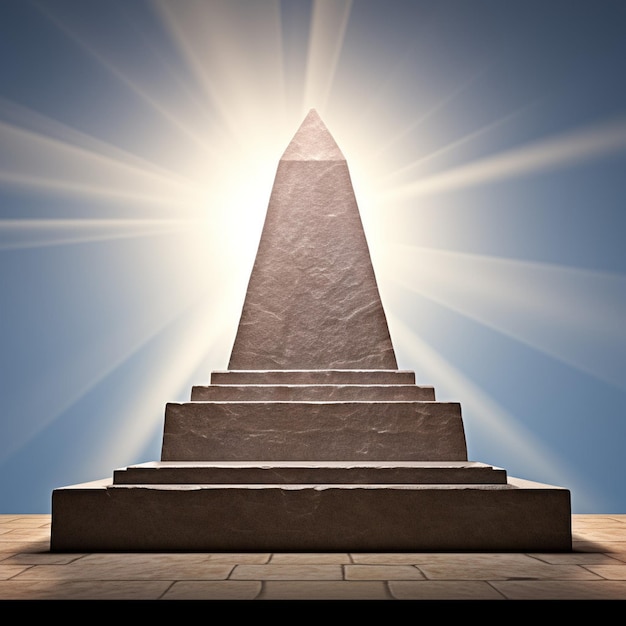 Foto d uma representação minimalista de um túmulo de pedra com um raio de luz