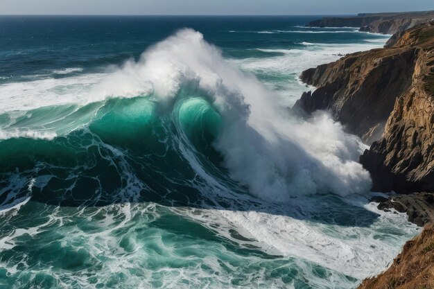 Foto da beleza do oceano rugindo contra as escarpadas falésias costeiras