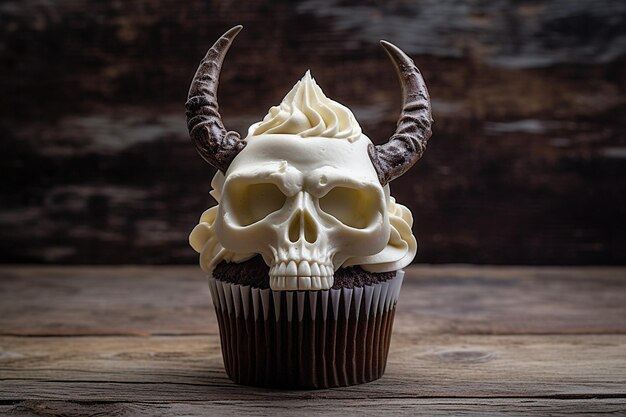 Foto da ist ein cupcake mit einem schädel drauf