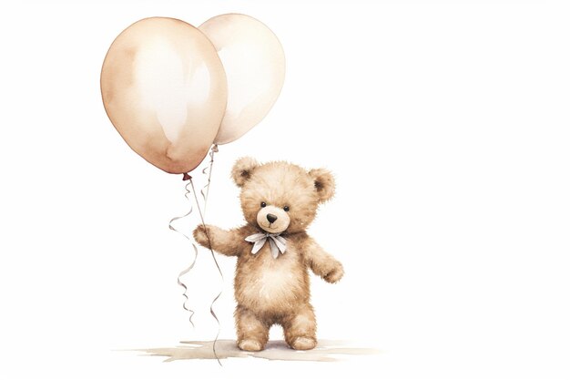 Da ist ein Teddybär, der zwei Luftballons in der Hand hält generativ ai