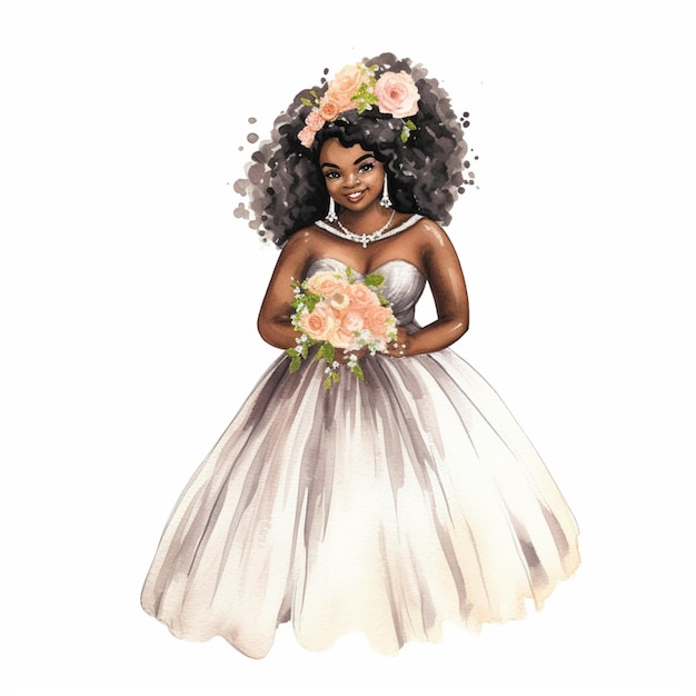 Da ist eine Frau in einem Hochzeitskleid mit Blumen auf dem Kopf