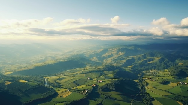 Da nossa perspectiva de alta altitude, o charme idílico dos campos rurais é amplificado mostrando