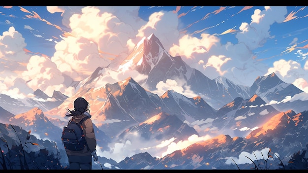 Da steht ein Mann auf einem Berg und blickt in den Himmel, generative KI