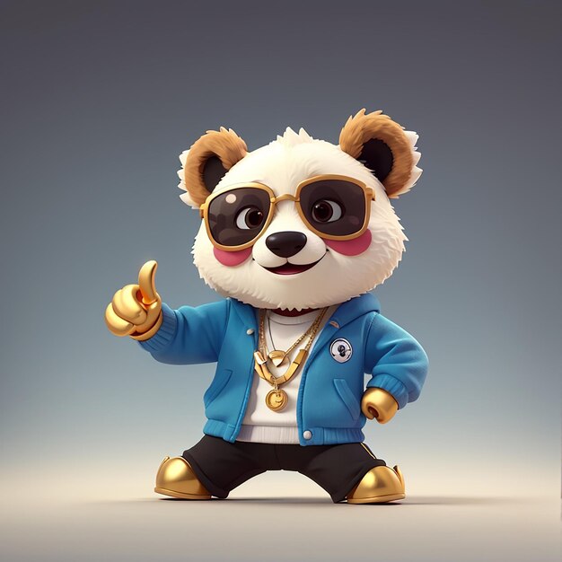 Foto dabbing panda con cadena de oro y gafas ilustración vectorial