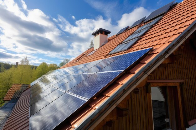 Dach mit Sonnenkollektoren, die Energie für das neue Haus liefern