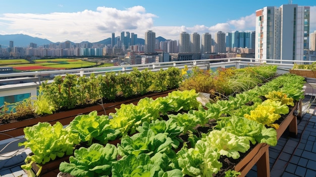 Dachgarten Gemüsegarten auf dem Dach Gemüseanbau auf dem Dach des Gebäudes Landwirtschaft in der Stadt auf dem Dach des Gebäudes