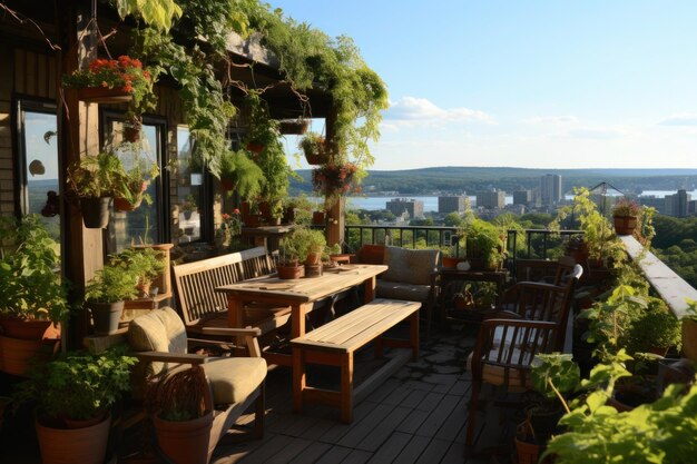 Dachgartenbalkon mit grünen Blumen