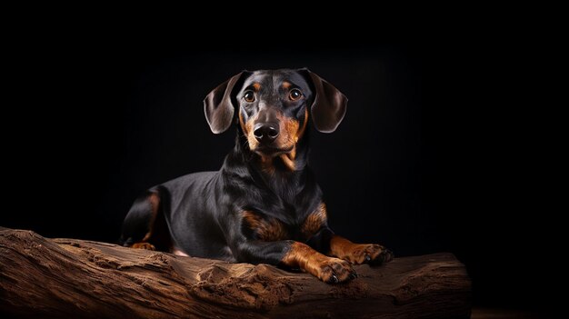 Foto dachshund auf einem dunklen hintergrund studio-beleuchtung