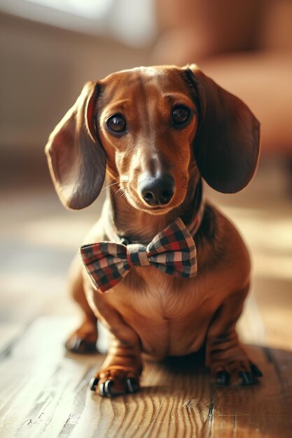 Foto el dachshund dapper tiene la elegancia de una corbata de arco en cuatro patas