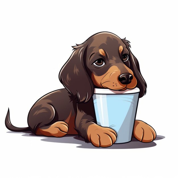 Foto dachshund delight canino de desenho animado adorável com copos de papel heróicos em estilo vetorial plano 2d