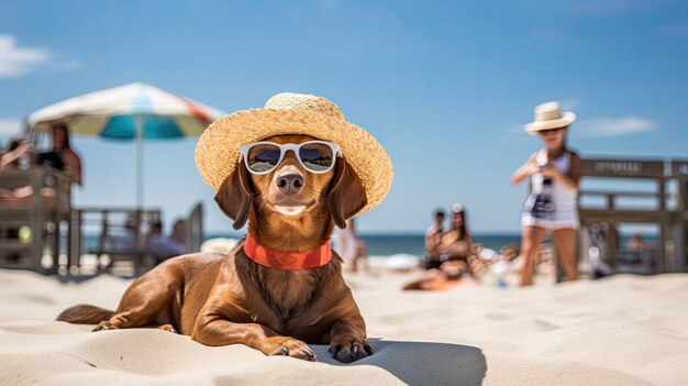 Un dachshund disfrutando de un día soleado en un paseo marítimo costero