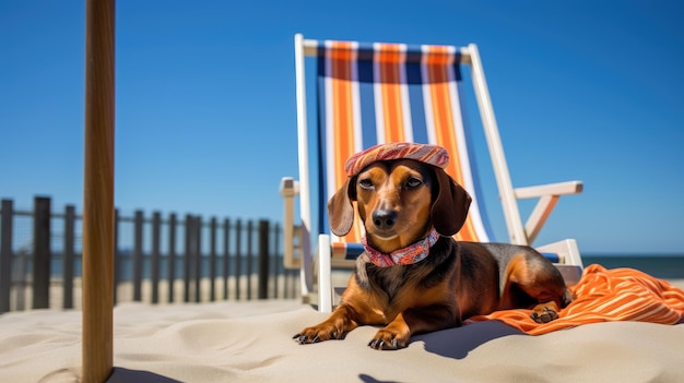 Un dachshund disfrutando de un día soleado en un paseo marítimo costero