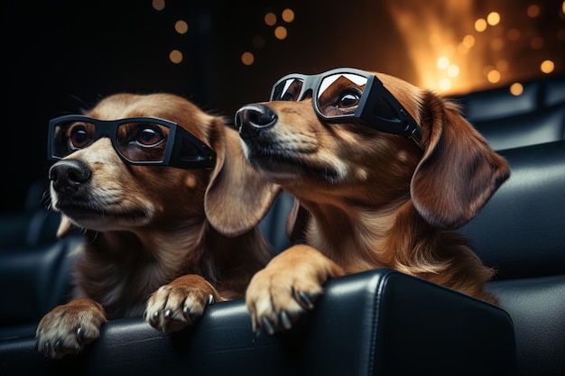 Dachshund e Retriever no cinema ou no cinema