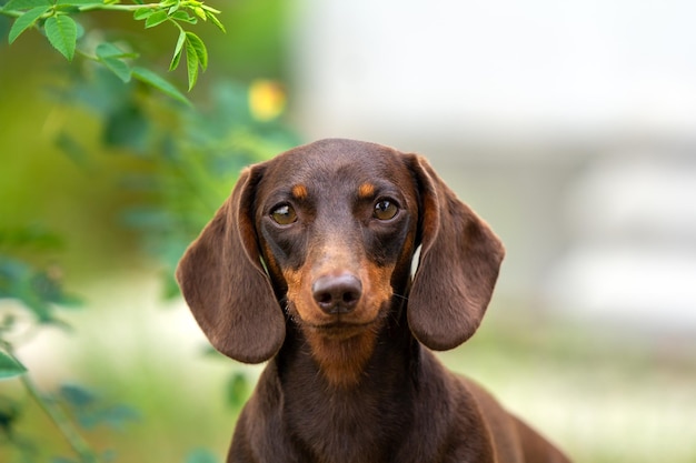 Dackelhund im Freien sitzen