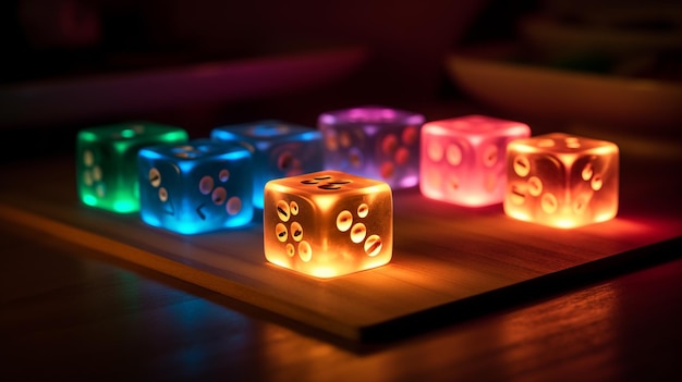 Un dado iluminado con la palabra dice en él