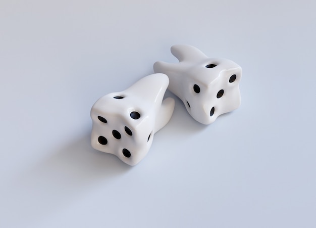 Foto dados blancos del casino como un diente en blanco. caries dental. no juegues con el concepto creativo de caries. ilustración de render 3d realista