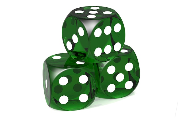 Dados de casino verdes aislados sobre fondo blanco
