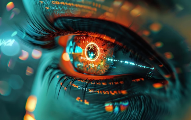 dados de íris futurísticos de olho em close-up