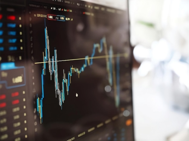 Dados do mercado de ações no monitor gráfico financeiro fundo de tecnologia de transformação digital crescimento empresarial ações de moeda e economia de investimento