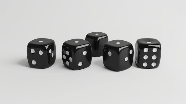 Dados pretos 3D isolados em fundo branco Ilustração moderna de cubos de jogo de cassino com pontos nos lados simbolizando competição de jogo boa sorte fortuna risco e boa sorte