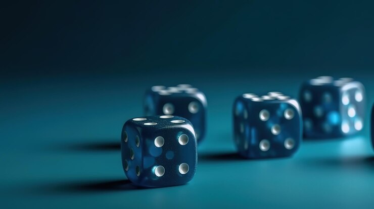 Dados sobre un fondo de bandera azul Concepto de soluciones de negocio de juegos Ai generativo