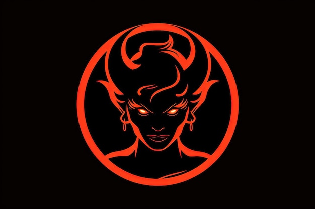 Foto dämonen-frau-logo mit hornen, isoliert auf schwarzem hintergrund generative ki-illustration