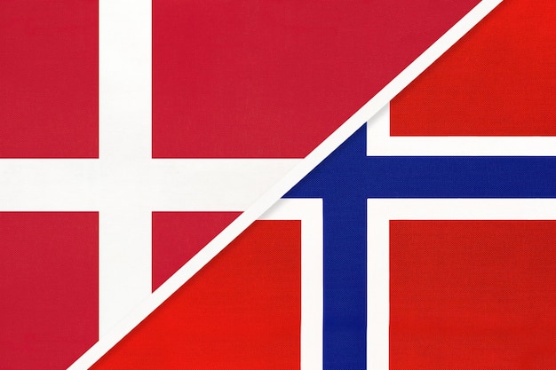 Dänemark und Norwegen Symbol des Landes Dänische vs. norwegische Nationalflaggen