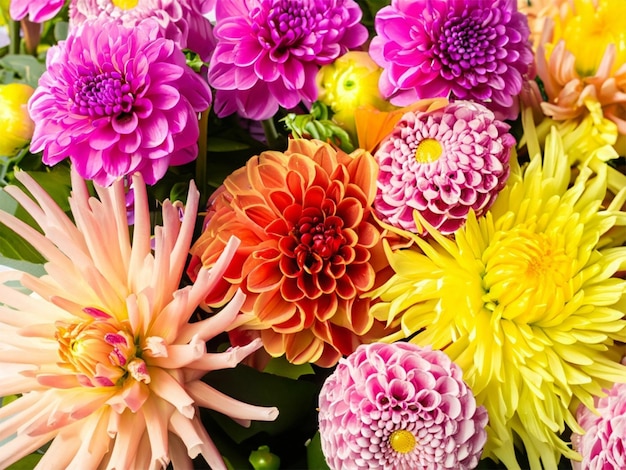 Dahlia-Blüten sind farbenfroh, vor allem rot und rosa