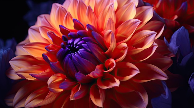 Dahlia muy de cerca con un fondo extremadamente negro