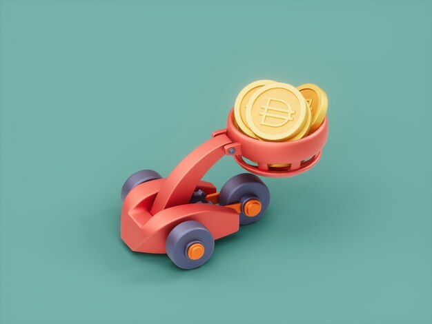 Dai Catapult Startup Siege Attack Defense Lanzar Crypto Currency Ilustración 3D Render