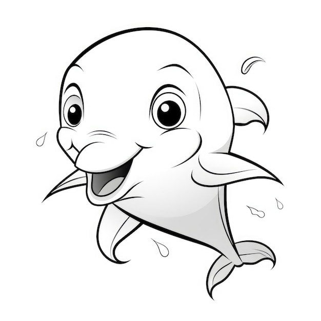 Dainty Dolphin Delight encantadora página para colorir de vetor plano com adoráveis olhos grandes e contornos atraentes