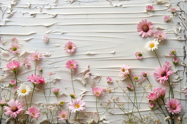 Daisies rosas de primavera em madeira branca