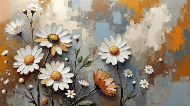 Daisy Flowers Oil Painting on Canvas