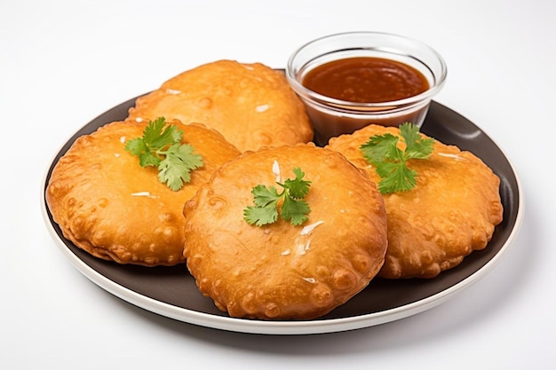 Foto dal ki kachori crocante em fundo branco imagem de comida tradicional indiana kachori