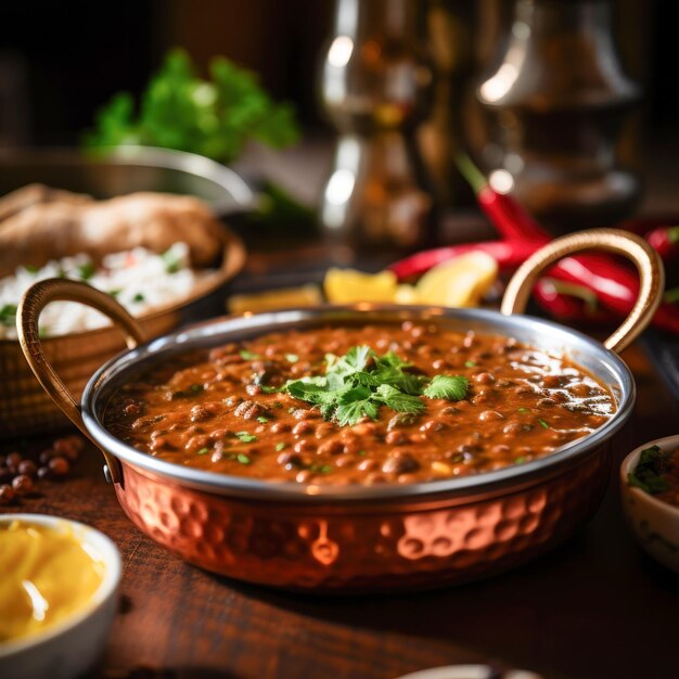 Foto dal makhani ou makhni é um prato popular da índia feito com ingredientes como manteiga de lentilha preta inteira e creme