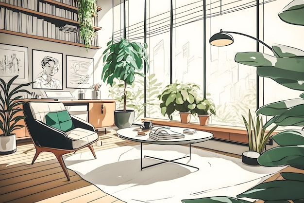 Dale vida a tu hogar con esta sala de estar moderna y minimalista con plantas verdes