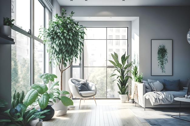 Dale vida a tu hogar con esta sala de estar moderna y minimalista con plantas verdes