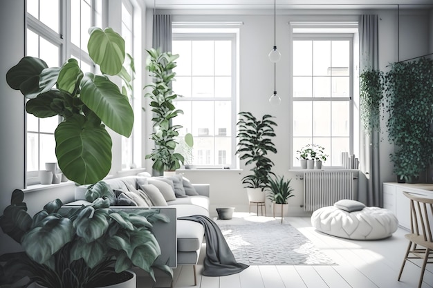 Dale vida a tu hogar con esta sala de estar moderna y minimalista con plantas verdes