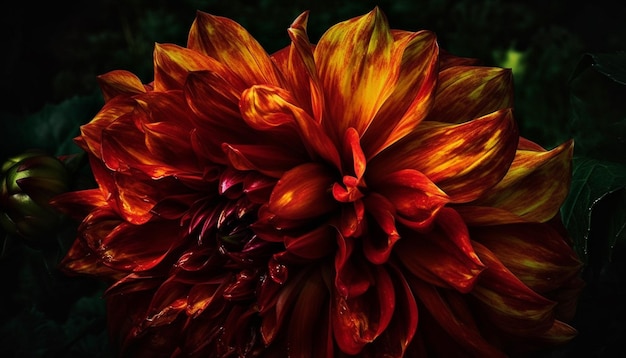 Foto dália colorida vibrante, uma única flor em um jardim formal gerado por inteligência artificial