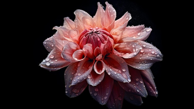 Una dalia rosa con gotas de agua