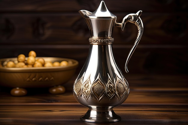 Dallah é uma cafeteira árabe feita para café saudita com bico fundo de madeira e servida com tâmara