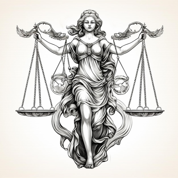 Dama de la corte en estilo de ilustración vector un símbolo legalista de justicia e igualdad