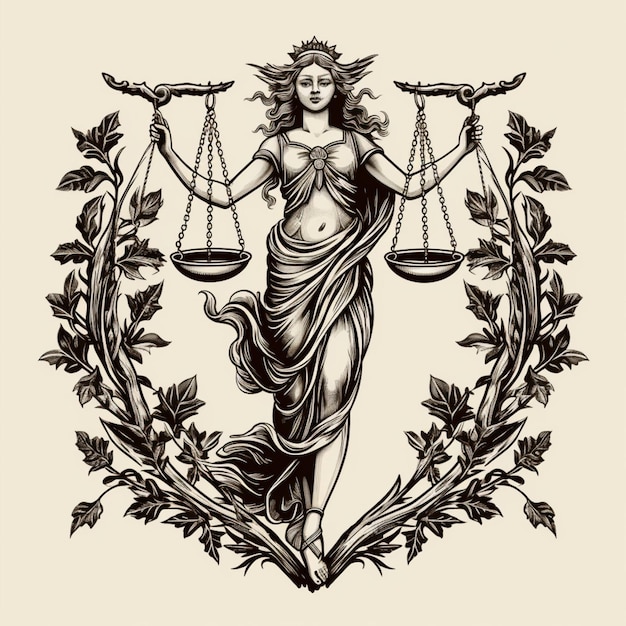 Foto dama da corte em estilo de ilustração vetor um símbolo legalista de justiça e igualdade