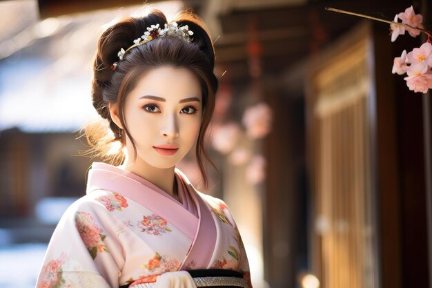 Una dama japonesa con traje tradicional.