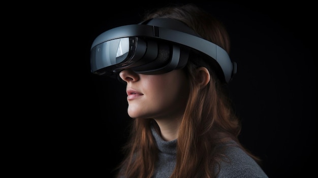 Una dama lleva gafas de realidad virtual IA generativa futura tecnología digital