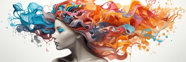 Una dama majestuosa cara ilustración con el cabello de colores