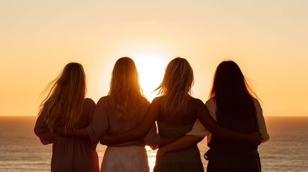 Damas juntas mirando la puesta de sol