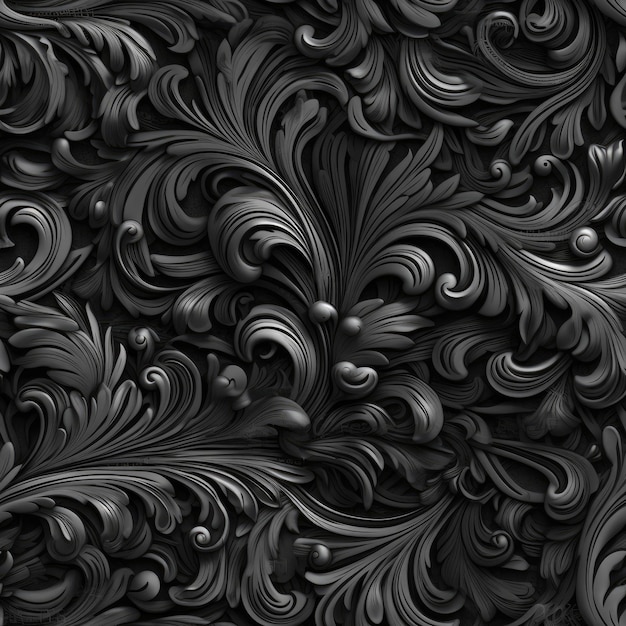 Foto damasco preto sem costura de fundo textura elegante de luxo para fundos de papéis de parede e elementos 3d de preenchimento de página com sombras e realces