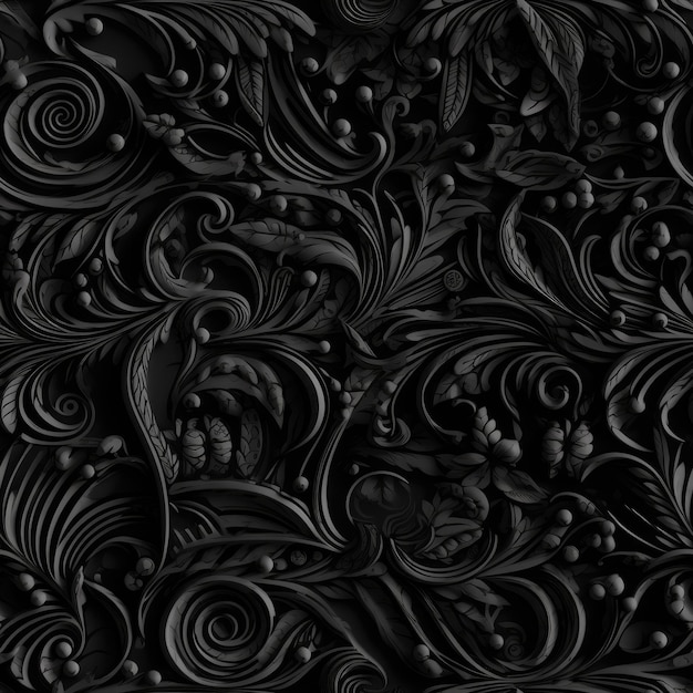 Foto damasco preto sem costura de fundo textura elegante de luxo para fundos de papéis de parede e elementos 3d de preenchimento de página com sombras e realces